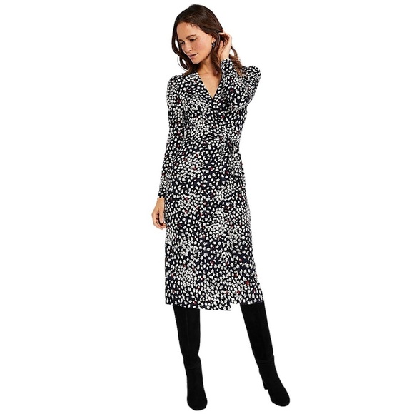 ANN TAYLOR Petite Floral Puff Sleeve Wrap Dress - Picture 1 of 13